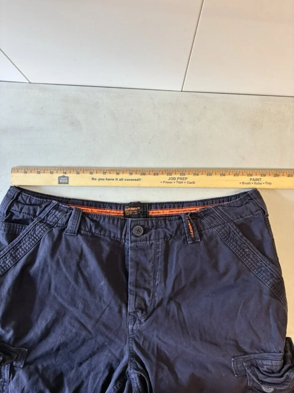 Superdry‎ Core Cargo Lite Shorts Mens 38 Navy Blue Drawstring Pockets Utility